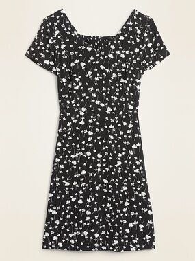 Old Navy Black & White Floral V-Neck A-Line Mini Dress